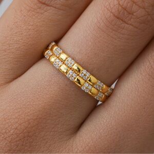 Vivamacity Bixby Diamond Band Ring 18K Gold Vermeil Pave Stack Ring Size 6